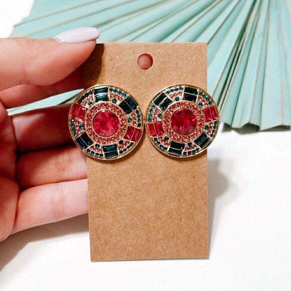 Crystal decor stud earrings S34 - Picture 3 of 5